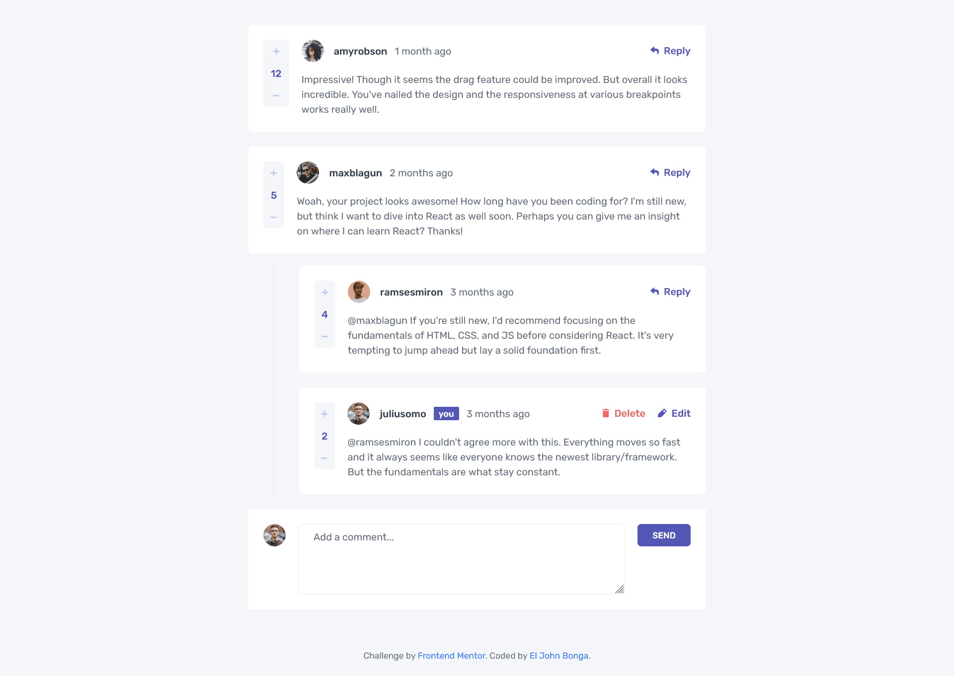 Interactive Comments Section